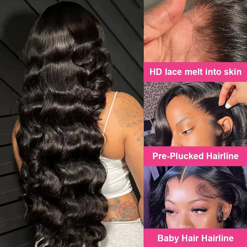 30 32Inch Body Wave HD Lace Front Wigs Pre Plucked Loose Wave 300% Density 13x6 HD Lace Frontal Wig Glueless Human Hair Wig