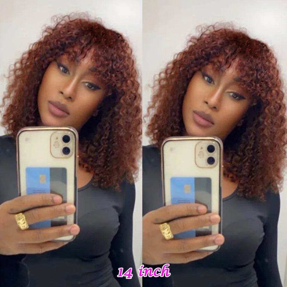 Short Curly Bob Wig With Bangs 100% Human Hair Wigs For Women Brazilian Remy 4C Hair Jerry Curl Glueless Daily Use Natural Color