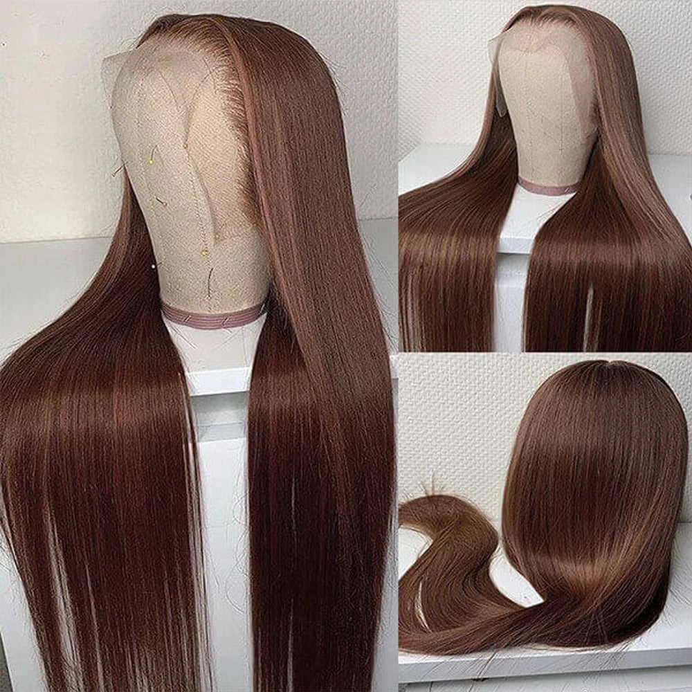 Long Straight 13X4 Lace Front Synthetic Hair Wig with Baby Hair Chocolate Brown Colored Silky Straight Lace Front Wigs For Women