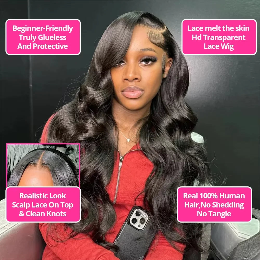 30 32Inch Body Wave HD Lace Front Wigs Pre Plucked Loose Wave 300% Density 13x6 HD Lace Frontal Wig Glueless Human Hair Wig