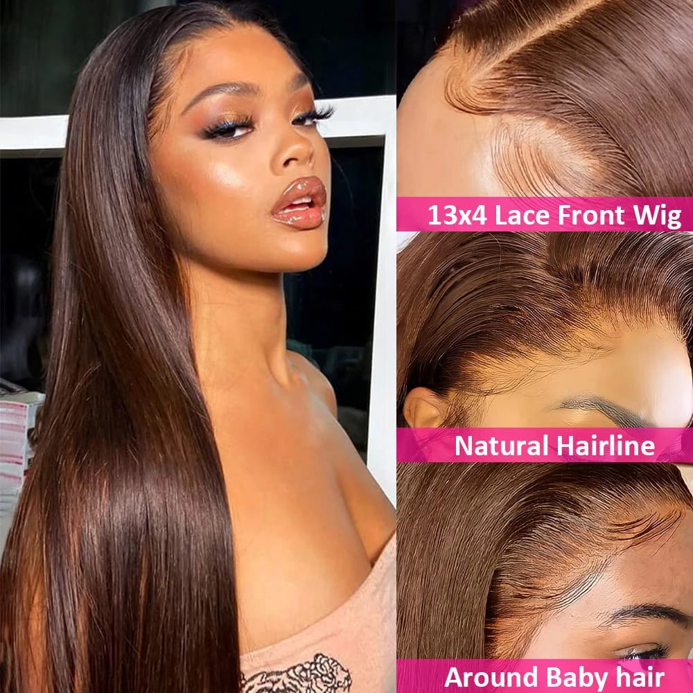 Long Straight 13X4 Lace Front Synthetic Hair Wig with Baby Hair Chocolate Brown Colored Silky Straight Lace Front Wigs For Women