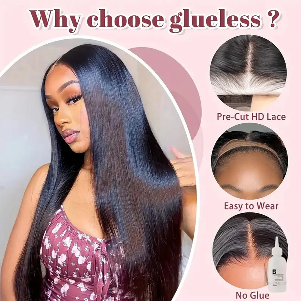 40 Inch Glueless HD Lace 13x4 Front Wig Human Hair 13x6 Ready To Wear Straight Wigs With Pre Plucked 5x5 Closure No Glue Needed