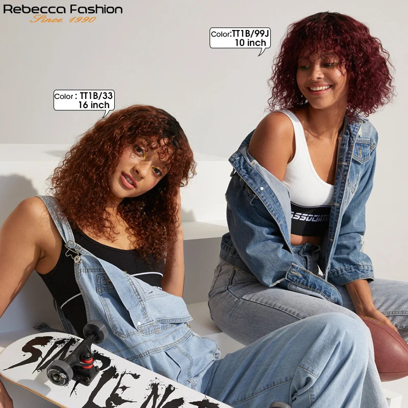 Short Curly Bob Wig With Bangs 100% Human Hair Wigs For Women Brazilian Remy 4C Hair Jerry Curl Glueless Daily Use Natural Color