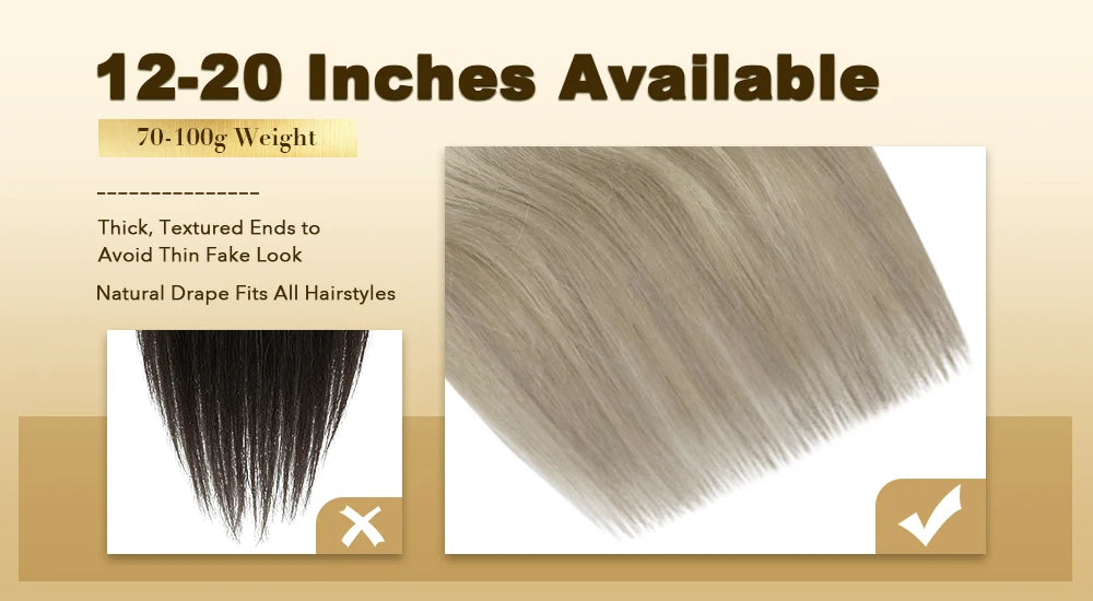 VeSunny Fish Line Human Hair Extension Wire Natural Hair One Piece Invisible Wire Hair Weft with 2 Clips Blonde Soft Remy Hair