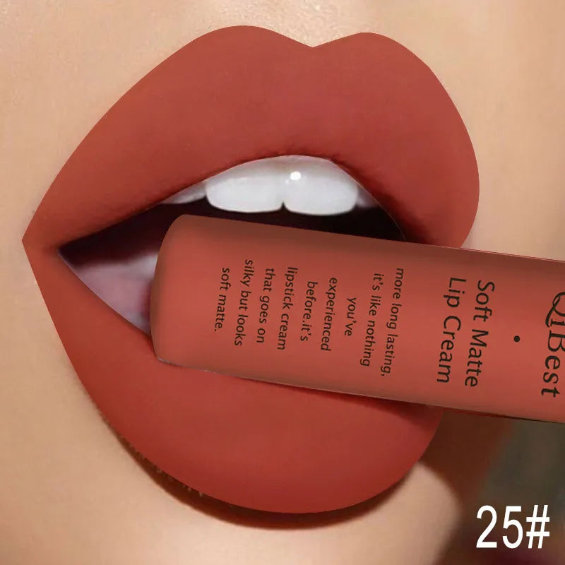 QIBEST Brand 34 Colors Waterproof Matte Nude Lipstick Lipkit Pigment Dark Red Black Long Lasting Lip Gloss Women Makeup Lipgloss