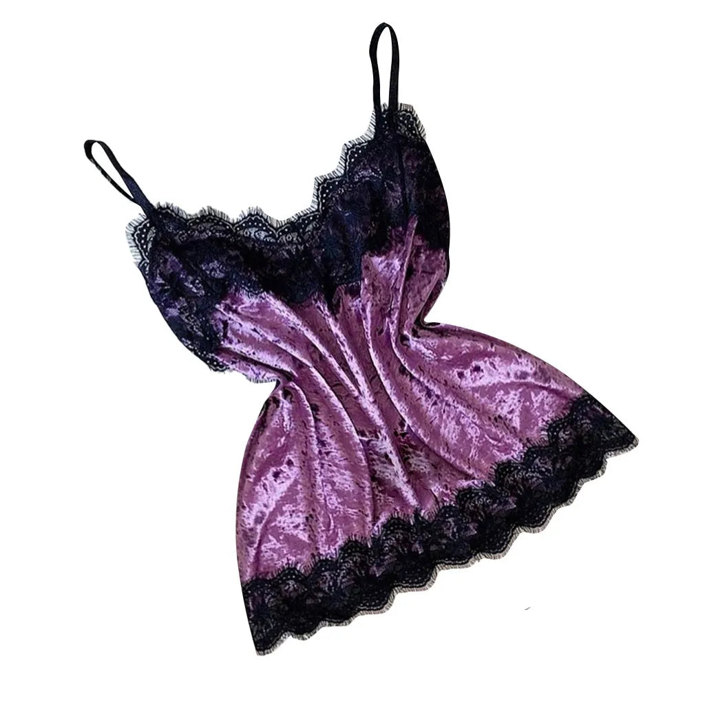 Summer Pyjamas Women Velvet Bow Sleepwear Sleeveless Strap Nightwear Lace Trim Cami Top Pajama Sets Femme Sexy Lingerie