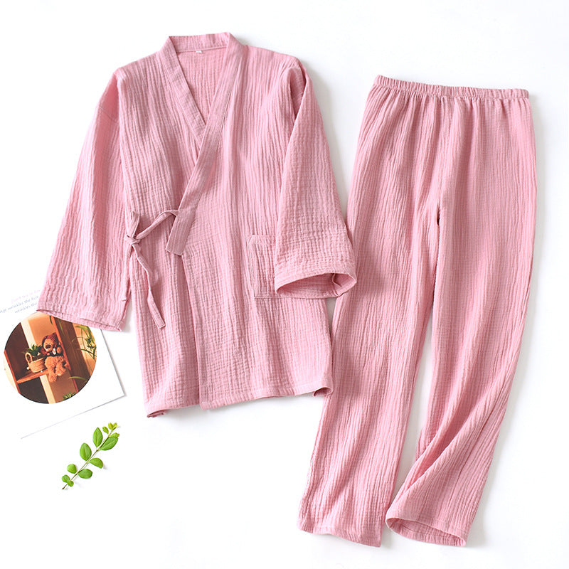 2026 Japanese Kimono Set 100%Cotton Pajamas Two-piece Couple Yukata Loose Men's And Women's Sweat Steaming Suit Home Service Set