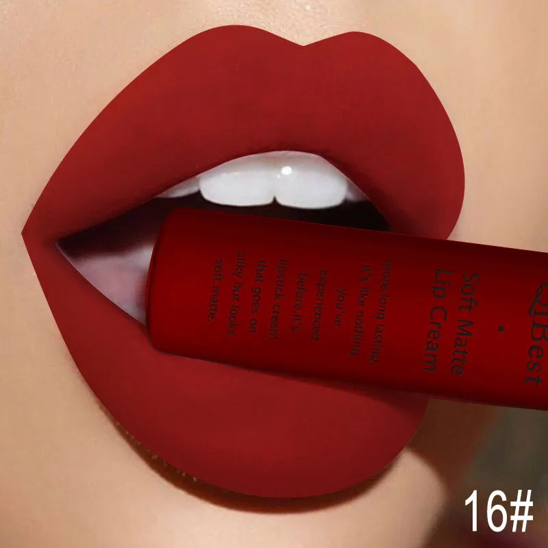 QIBEST Brand 34 Colors Waterproof Matte Nude Lipstick Lipkit Pigment Dark Red Black Long Lasting Lip Gloss Women Makeup Lipgloss