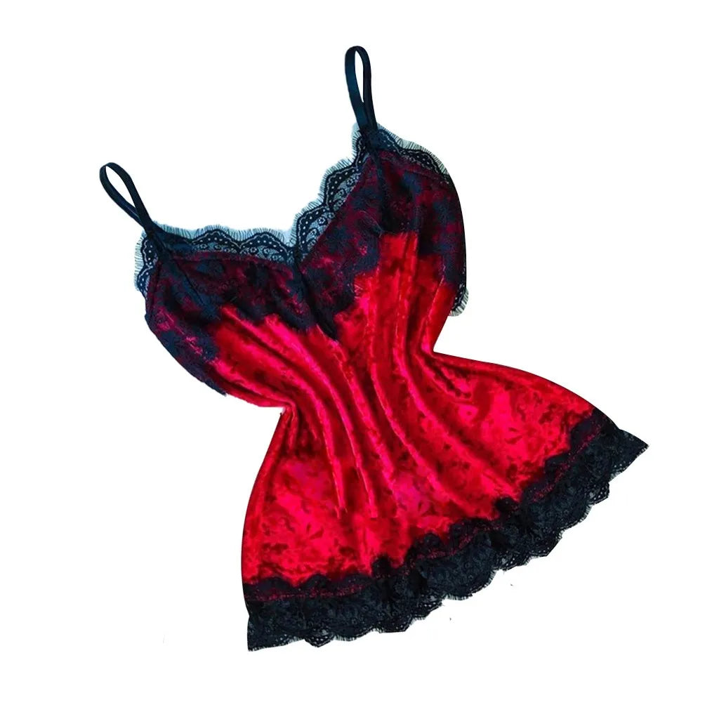 Summer Pyjamas Women Velvet Bow Sleepwear Sleeveless Strap Nightwear Lace Trim Cami Top Pajama Sets Femme Sexy Lingerie
