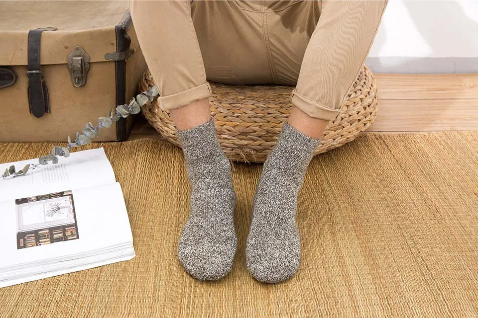 3/5 Pair Winter Men's Merino Wool Socks Super Thick Warm High Quality Harajuku Retro Snow Casual Antifreeze Cashmere Socks Men