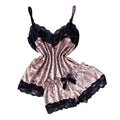 Summer Pyjamas Women Velvet Bow Sleepwear Sleeveless Strap Nightwear Lace Trim Cami Top Pajama Sets Femme Sexy Lingerie