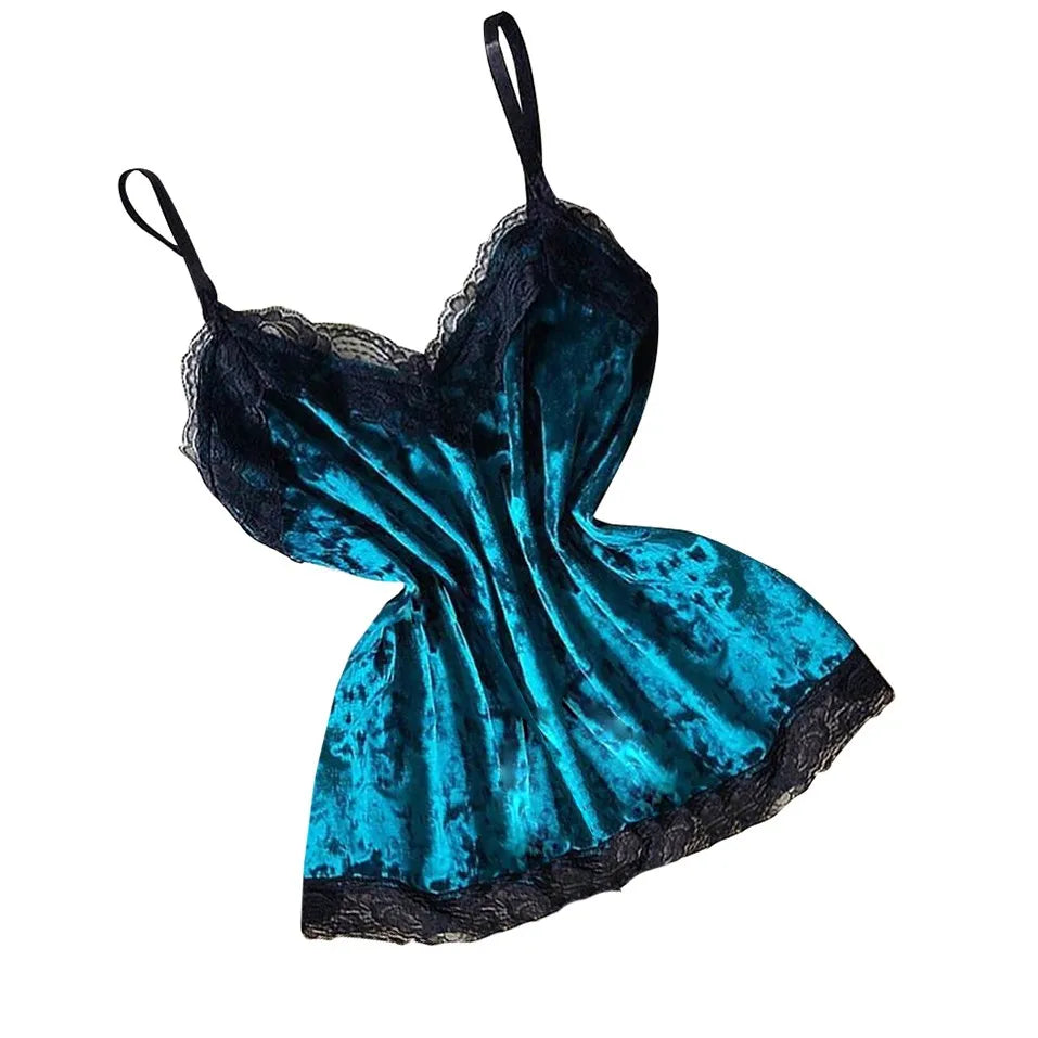 Summer Pyjamas Women Velvet Bow Sleepwear Sleeveless Strap Nightwear Lace Trim Cami Top Pajama Sets Femme Sexy Lingerie