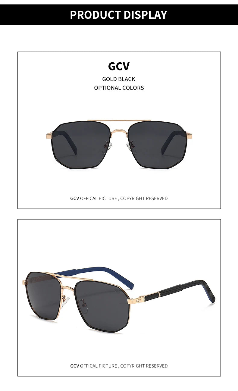 GCV 2025 Brand Classic Pilot Square Polarized Sunglasses Metal Frame Men's Driving Male Sun Glasses Eyewear UV Blocking Luxury
