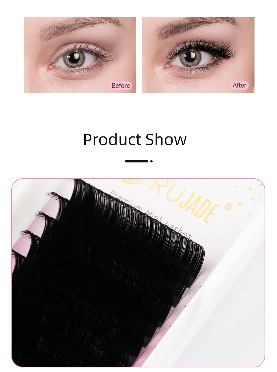 RUJADE 0.03 0.05 0.07 Russian Volume Eyelashes Extension Individual Handmade Lashes Fans Silk False Mink Eyelash Pinching Fans