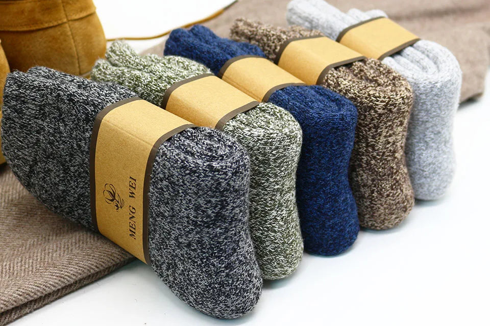 3/5 Pair Winter Men's Merino Wool Socks Super Thick Warm High Quality Harajuku Retro Snow Casual Antifreeze Cashmere Socks Men