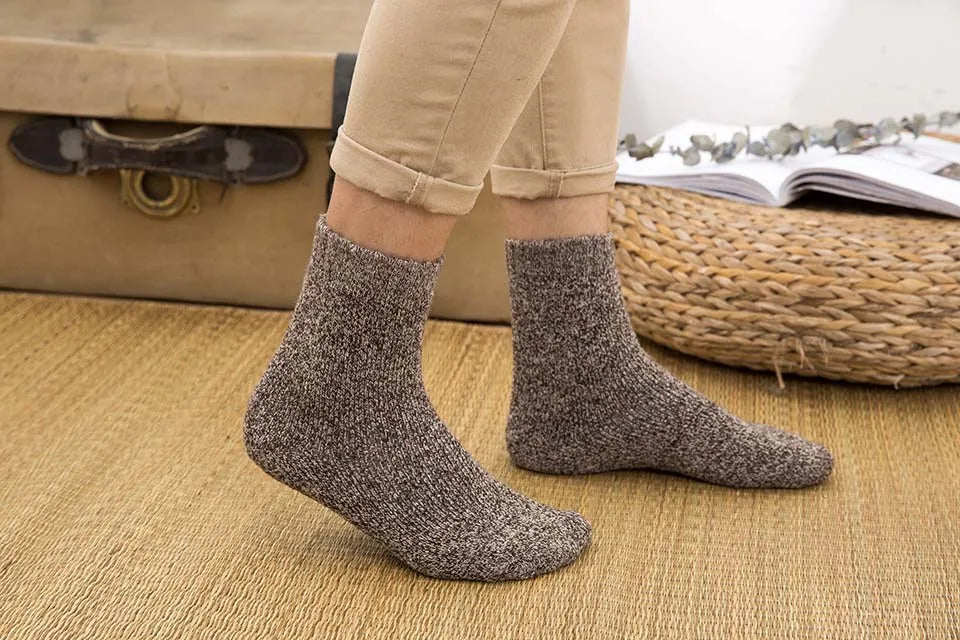 3/5 Pair Winter Men's Merino Wool Socks Super Thick Warm High Quality Harajuku Retro Snow Casual Antifreeze Cashmere Socks Men