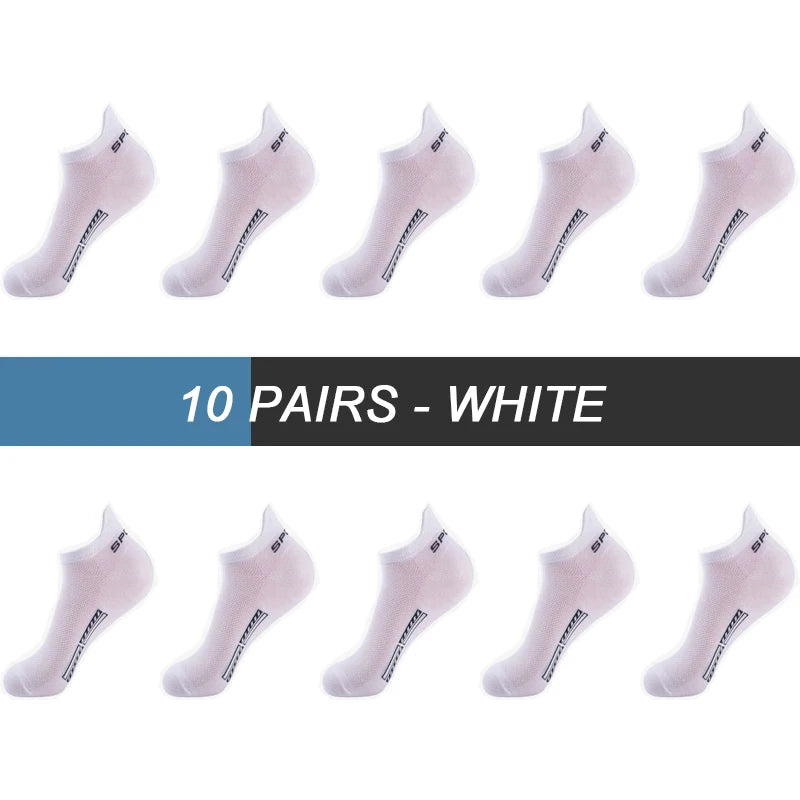 10Pairs High Quality Men Ankle Socks Breathable Cotton Sports Socks Mesh Casual Athletic Summer Thin Cut Short Sokken Size 38-48