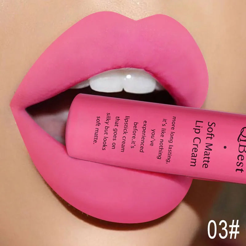 QIBEST Brand 34 Colors Waterproof Matte Nude Lipstick Lipkit Pigment Dark Red Black Long Lasting Lip Gloss Women Makeup Lipgloss