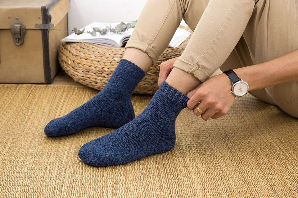 3/5 Pair Winter Men's Merino Wool Socks Super Thick Warm High Quality Harajuku Retro Snow Casual Antifreeze Cashmere Socks Men
