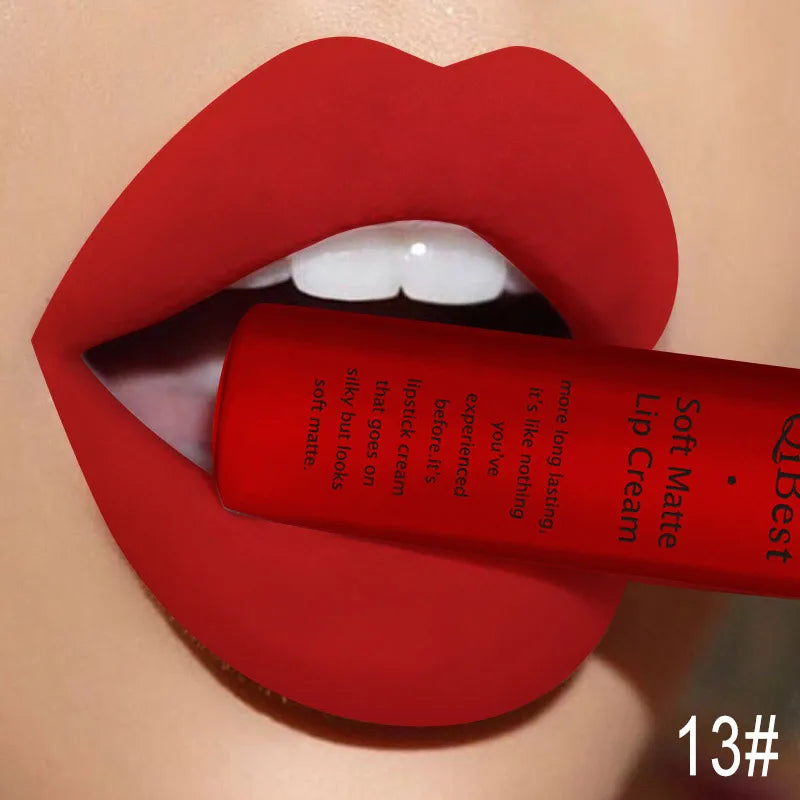 QIBEST Brand 34 Colors Waterproof Matte Nude Lipstick Lipkit Pigment Dark Red Black Long Lasting Lip Gloss Women Makeup Lipgloss