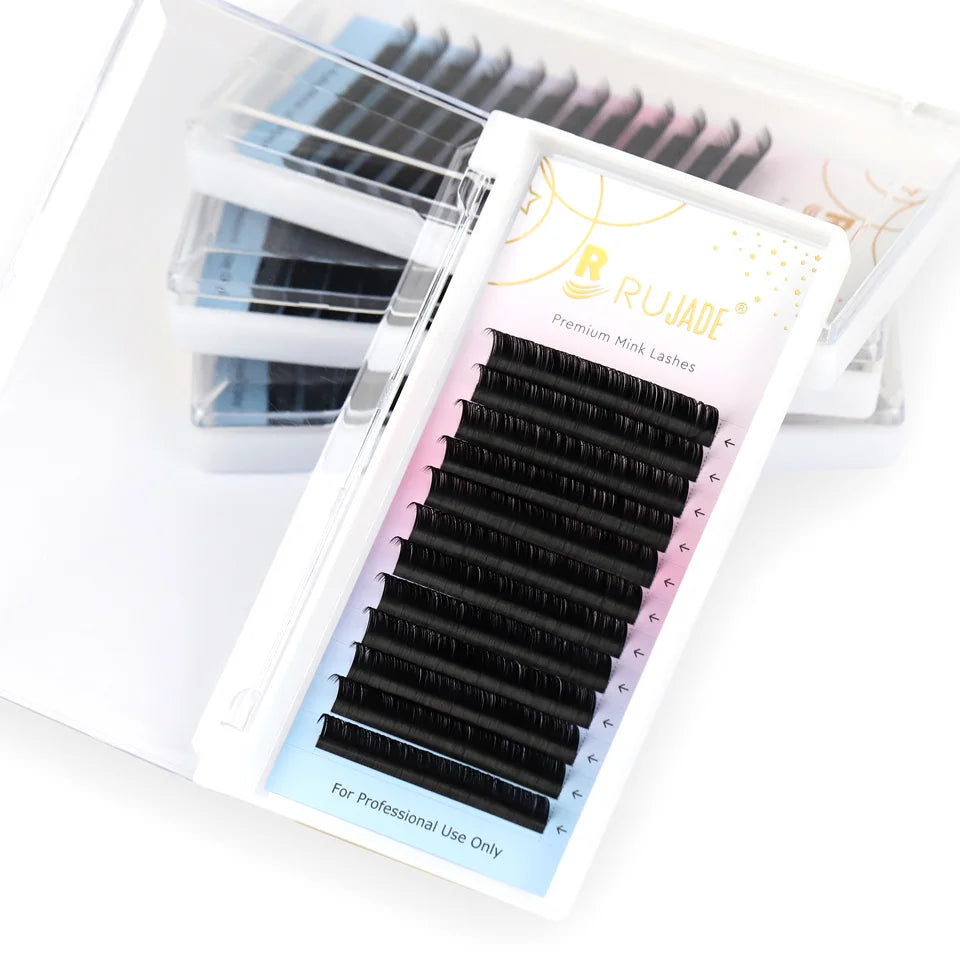RUJADE 0.03 0.05 0.07 Russian Volume Eyelashes Extension Individual Handmade Lashes Fans Silk False Mink Eyelash Pinching Fans