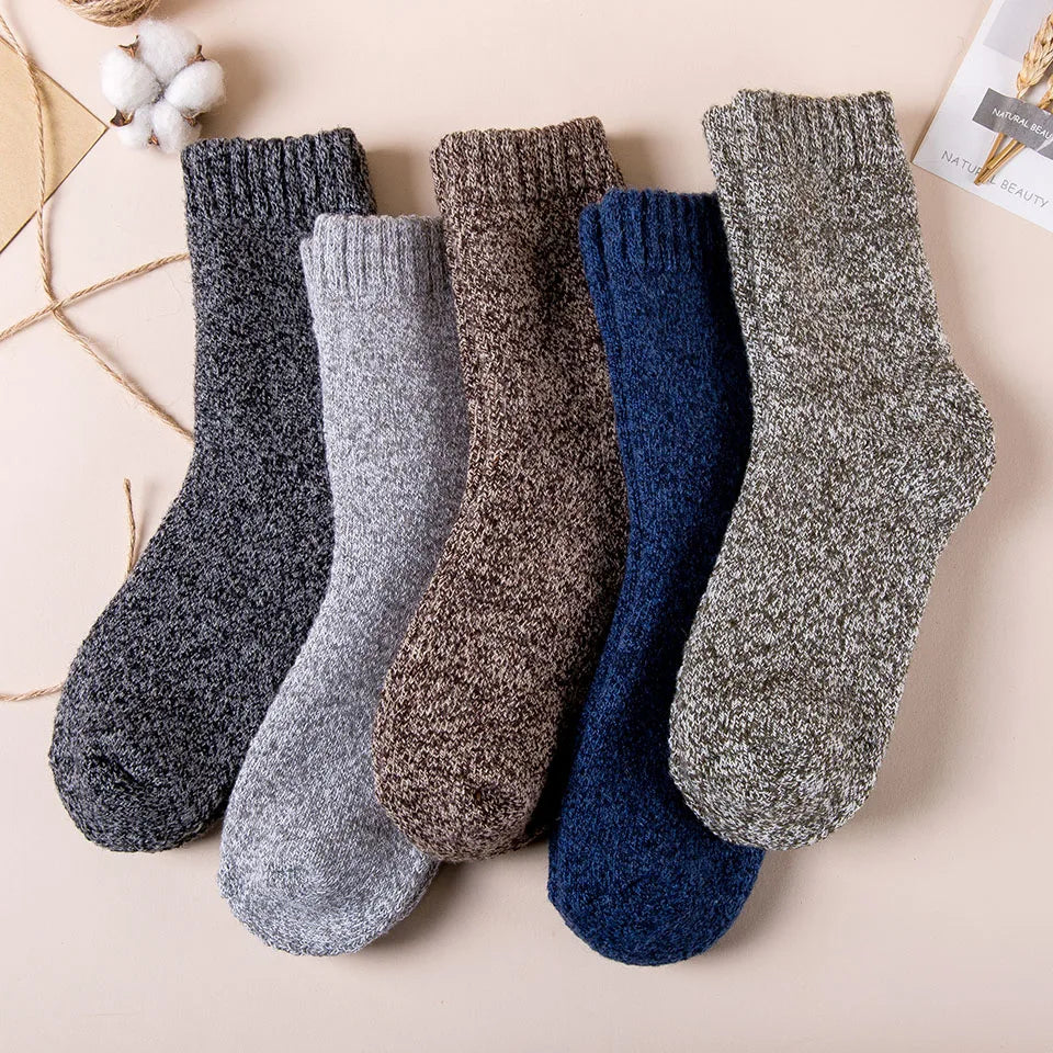 3/5 Pair Winter Men's Merino Wool Socks Super Thick Warm High Quality Harajuku Retro Snow Casual Antifreeze Cashmere Socks Men