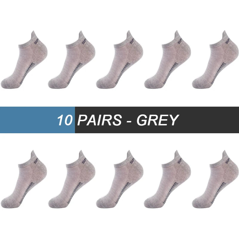10Pairs High Quality Men Ankle Socks Breathable Cotton Sports Socks Mesh Casual Athletic Summer Thin Cut Short Sokken Size 38-48