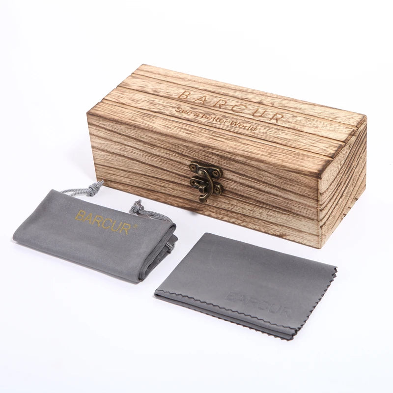 BARCUR Black Walnut Sunglasses Wood Polarized Sunglasses Men Glasses Men UV400 Protection Eyewear Wooden Original Box