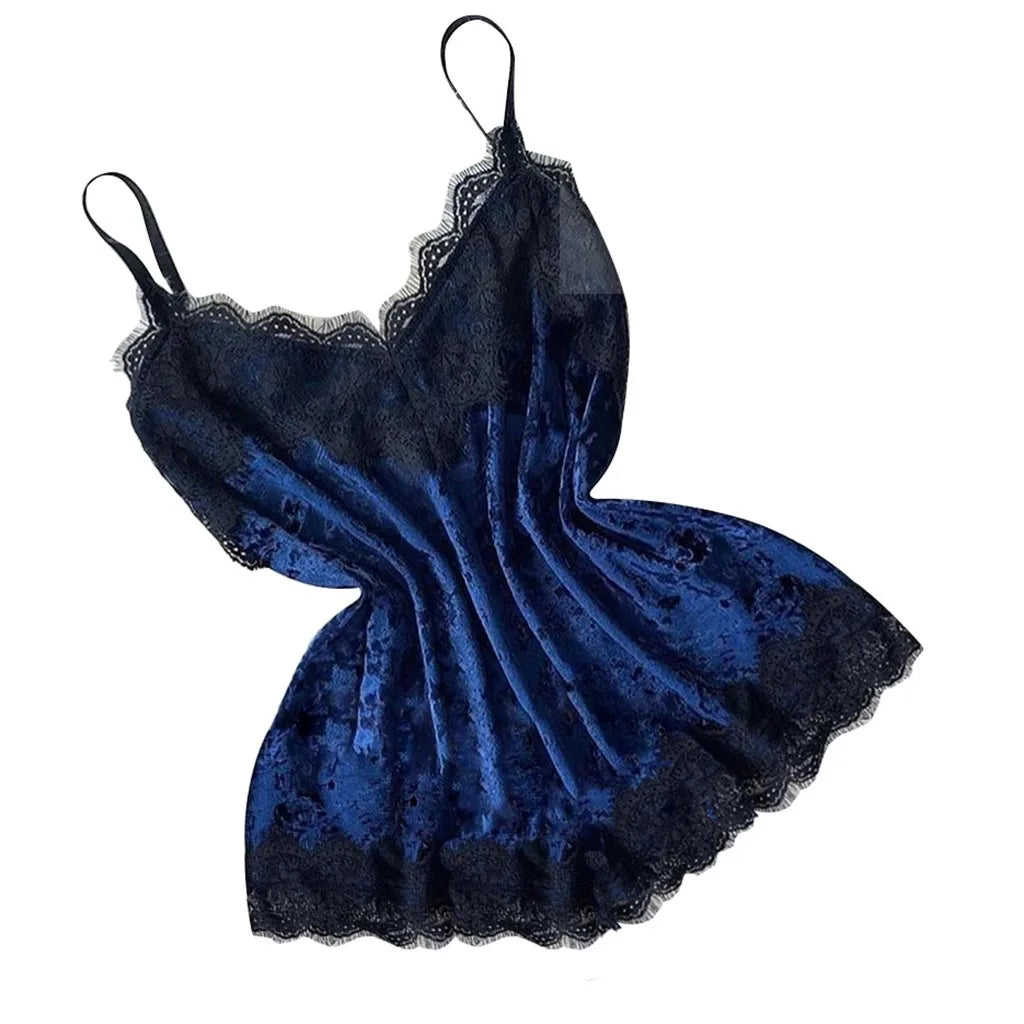 Summer Pyjamas Women Velvet Bow Sleepwear Sleeveless Strap Nightwear Lace Trim Cami Top Pajama Sets Femme Sexy Lingerie