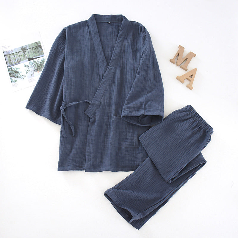 2026 Japanese Kimono Set 100%Cotton Pajamas Two-piece Couple Yukata Loose Men's And Women's Sweat Steaming Suit Home Service Set