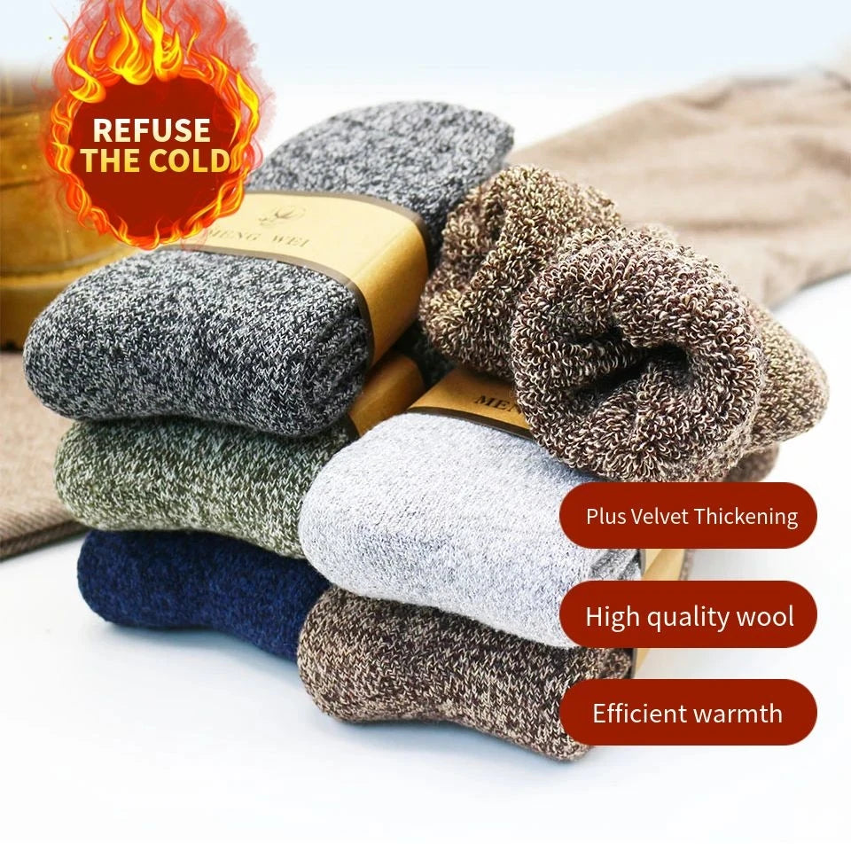 3/5 Pair Winter Men's Merino Wool Socks Super Thick Warm High Quality Harajuku Retro Snow Casual Antifreeze Cashmere Socks Men