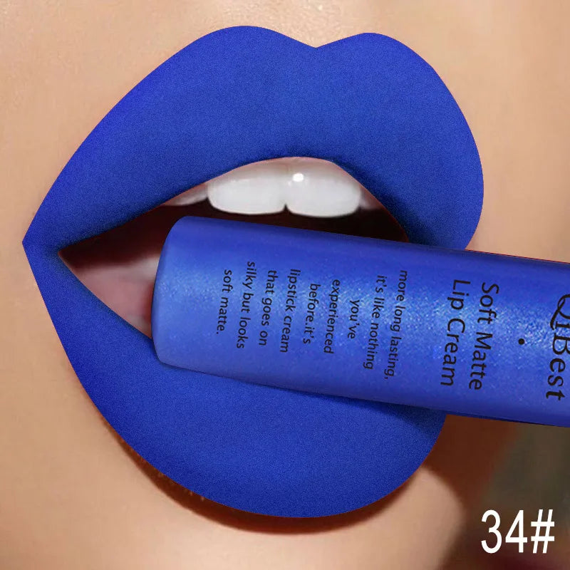 QIBEST Brand 34 Colors Waterproof Matte Nude Lipstick Lipkit Pigment Dark Red Black Long Lasting Lip Gloss Women Makeup Lipgloss