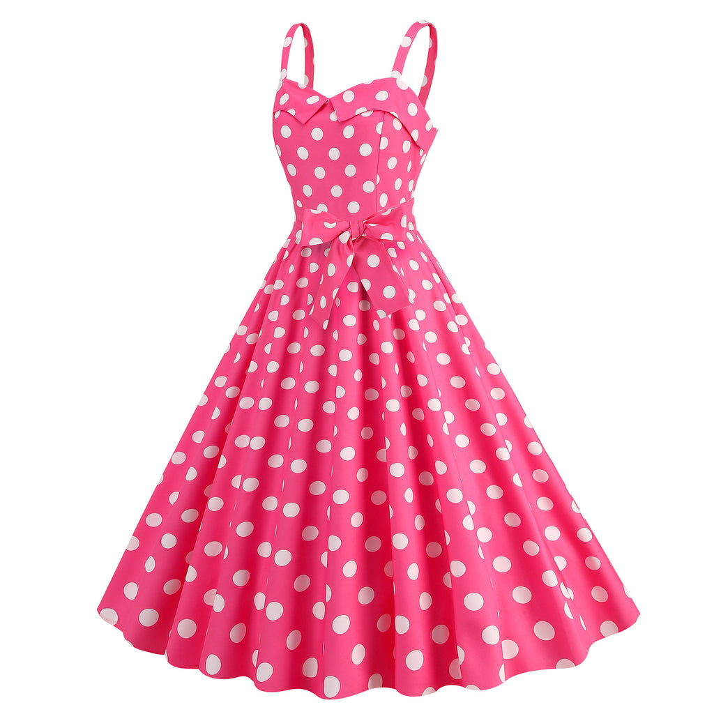 Elegant Women Pink Polka Dot Dress Summer Robe Hepburn 1950s 60s Vintage Sexy Halter Rockabilly Retro Party Dresses 2026 Vestido
