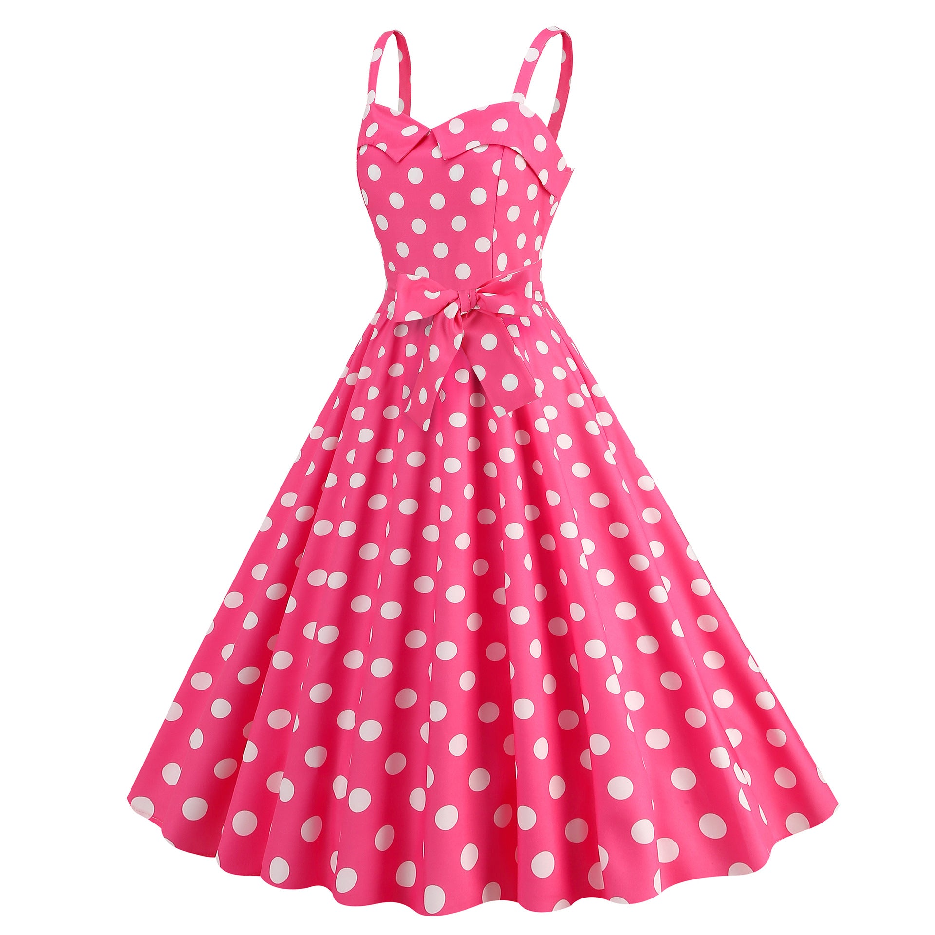 Elegant Women Pink Polka Dot Dress Summer Robe Hepburn 1950s 60s Vintage Sexy Halter Rockabilly Retro Party Dresses 2026 Vestido