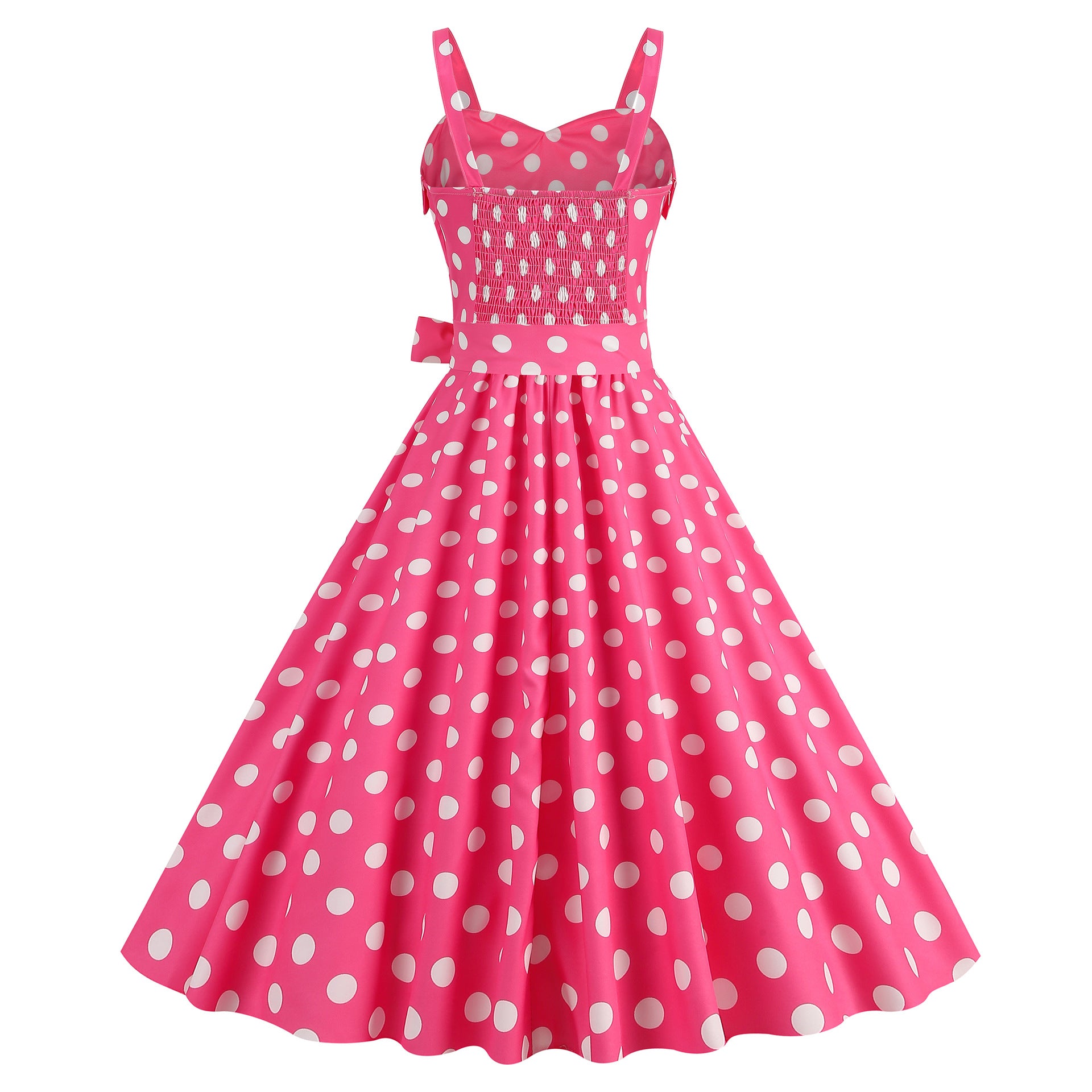 Elegant Women Pink Polka Dot Dress Summer Robe Hepburn 1950s 60s Vintage Sexy Halter Rockabilly Retro Party Dresses 2026 Vestido