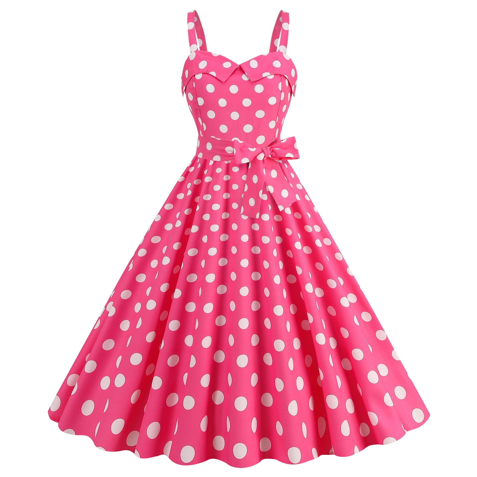 Elegant Women Pink Polka Dot Dress Summer Robe Hepburn 1950s 60s Vintage Sexy Halter Rockabilly Retro Party Dresses 2026 Vestido