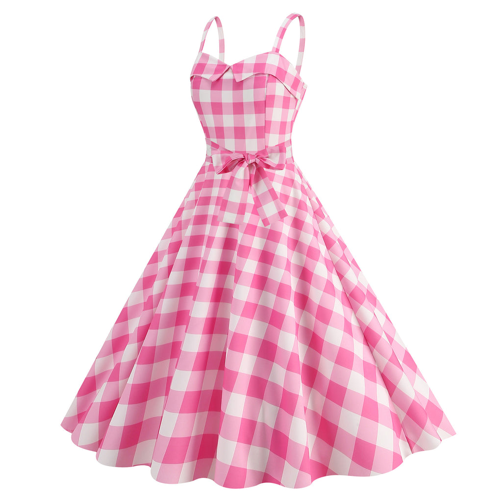 Elegant Women Pink Polka Dot Dress Summer Robe Hepburn 1950s 60s Vintage Sexy Halter Rockabilly Retro Party Dresses 2026 Vestido