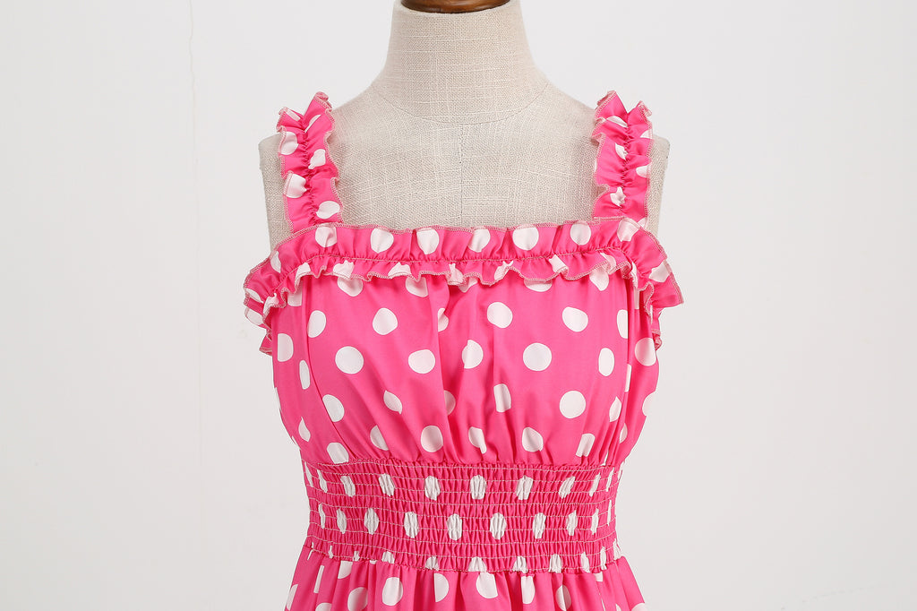 Elegant Women Pink Polka Dot Dress Summer Robe Hepburn 1950s 60s Vintage Sexy Halter Rockabilly Retro Party Dresses 2026 Vestido