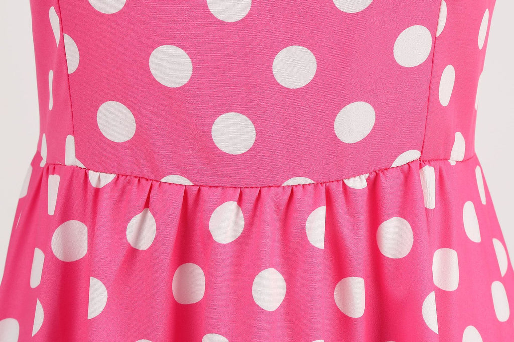 Elegant Women Pink Polka Dot Dress Summer Robe Hepburn 1950s 60s Vintage Sexy Halter Rockabilly Retro Party Dresses 2026 Vestido