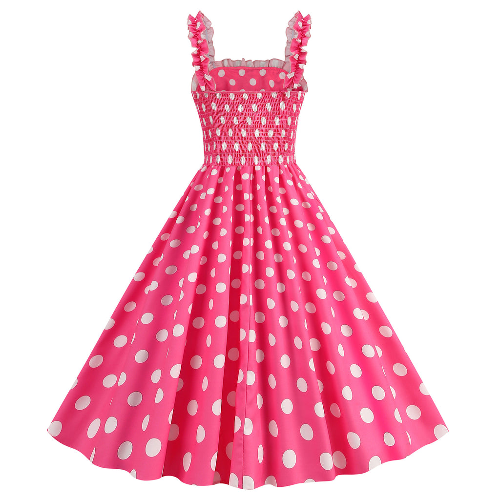 Elegant Women Pink Polka Dot Dress Summer Robe Hepburn 1950s 60s Vintage Sexy Halter Rockabilly Retro Party Dresses 2026 Vestido