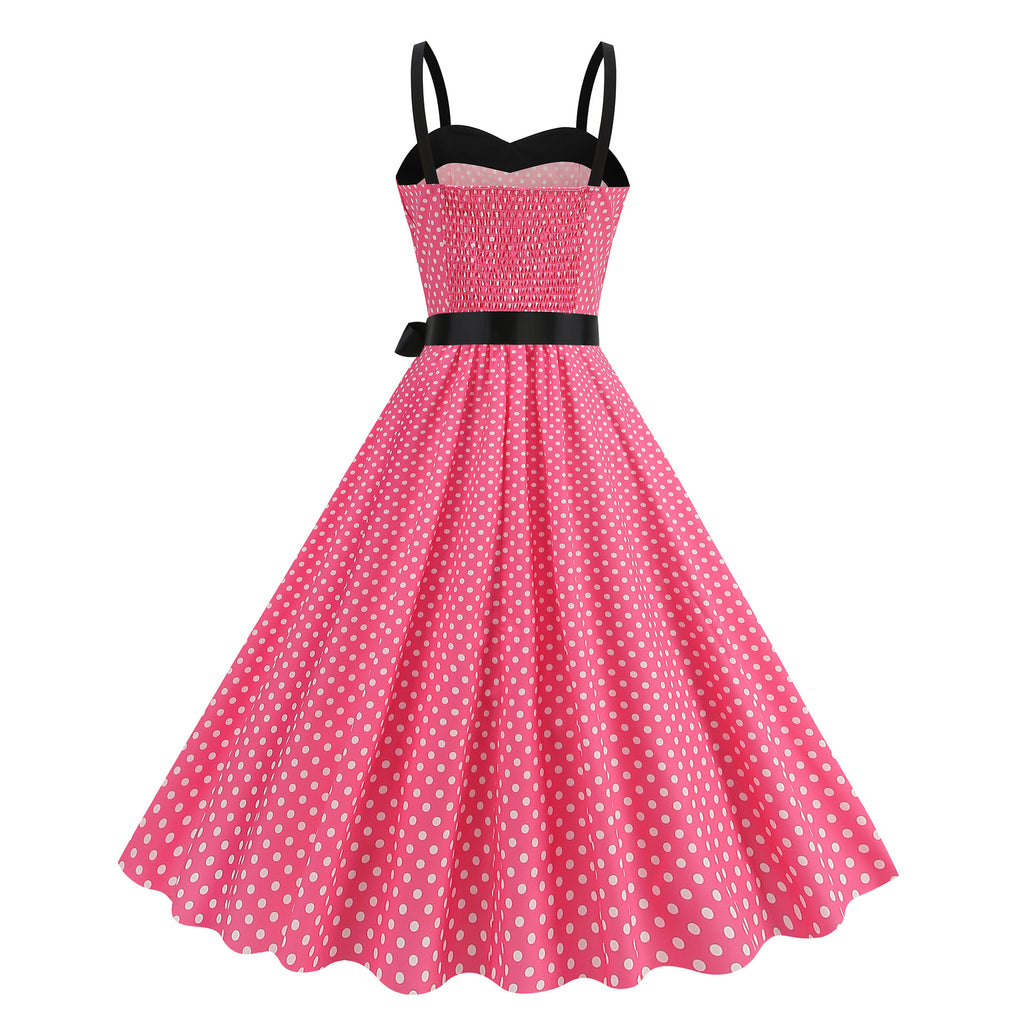 Elegant Women Pink Polka Dot Dress Summer Robe Hepburn 1950s 60s Vintage Sexy Halter Rockabilly Retro Party Dresses 2026 Vestido