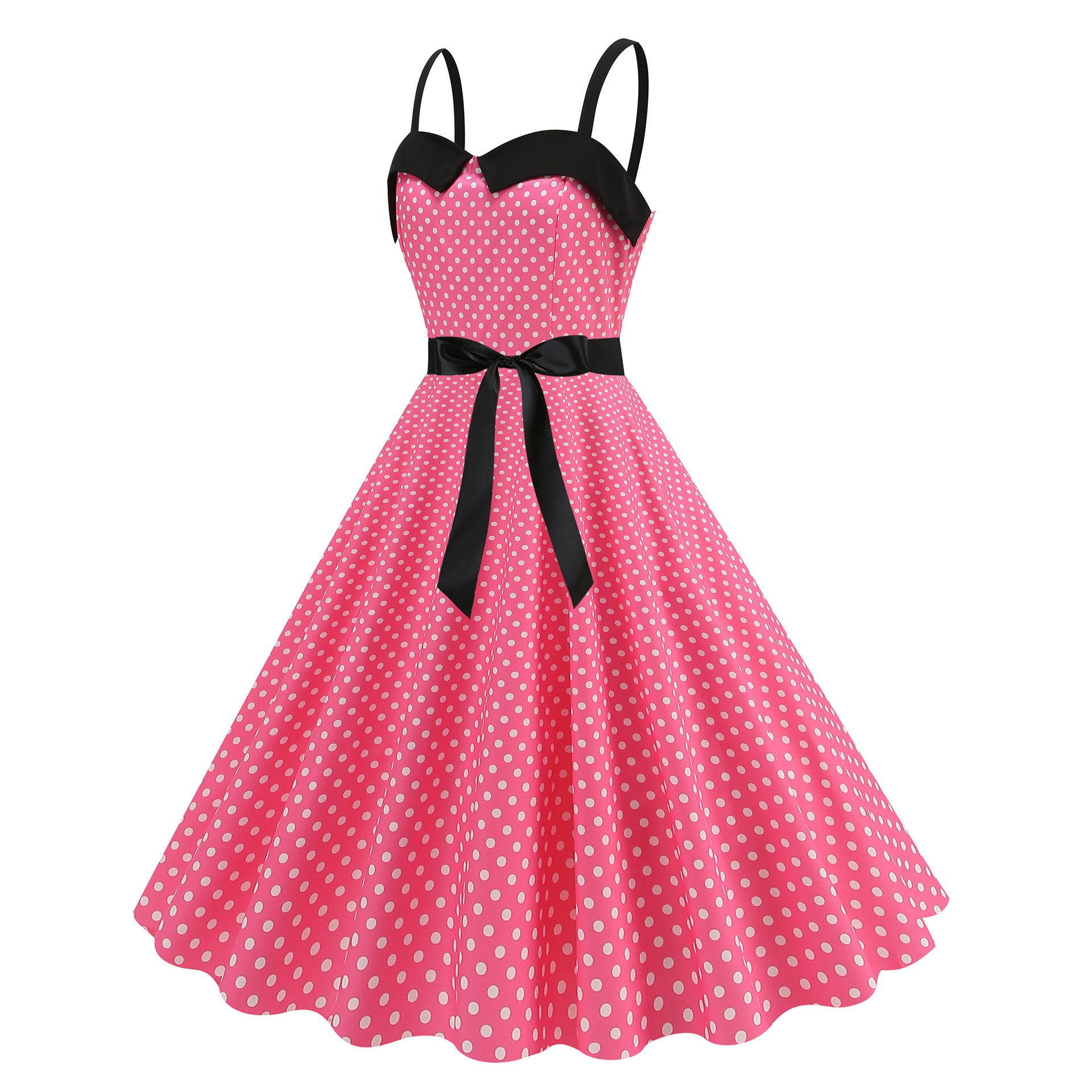 Elegant Women Pink Polka Dot Dress Summer Robe Hepburn 1950s 60s Vintage Sexy Halter Rockabilly Retro Party Dresses 2026 Vestido