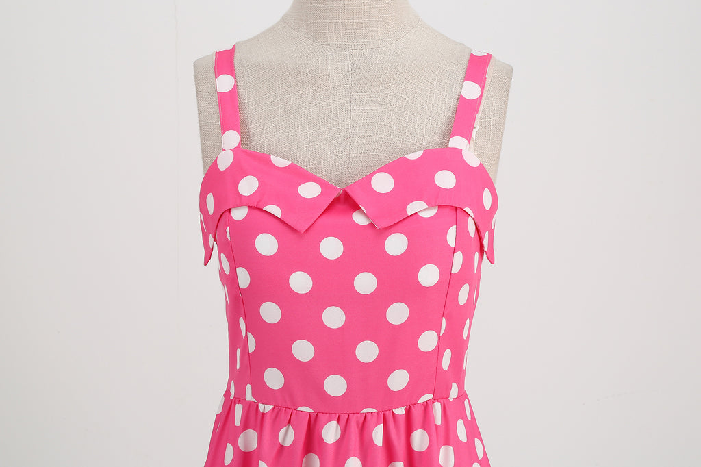 Elegant Women Pink Polka Dot Dress Summer Robe Hepburn 1950s 60s Vintage Sexy Halter Rockabilly Retro Party Dresses 2026 Vestido