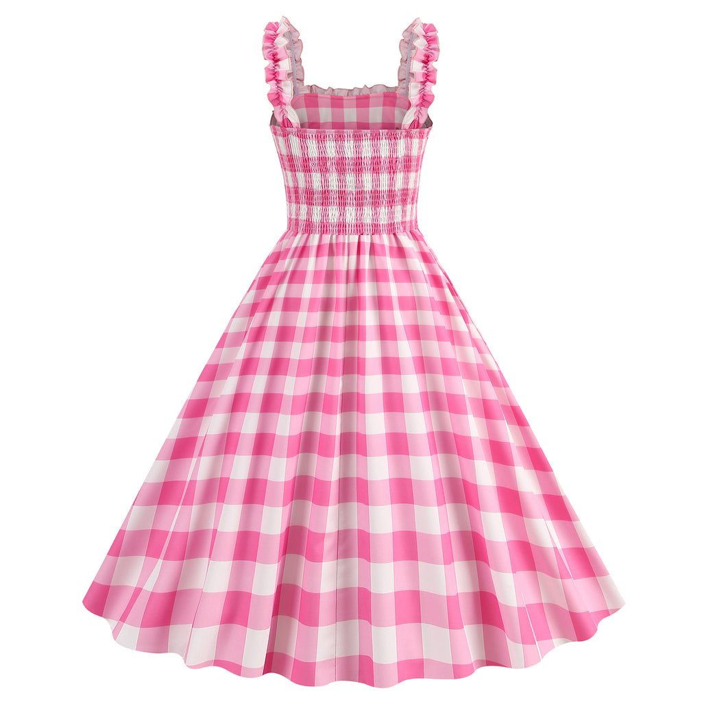 Elegant Women Pink Polka Dot Dress Summer Robe Hepburn 1950s 60s Vintage Sexy Halter Rockabilly Retro Party Dresses 2026 Vestido