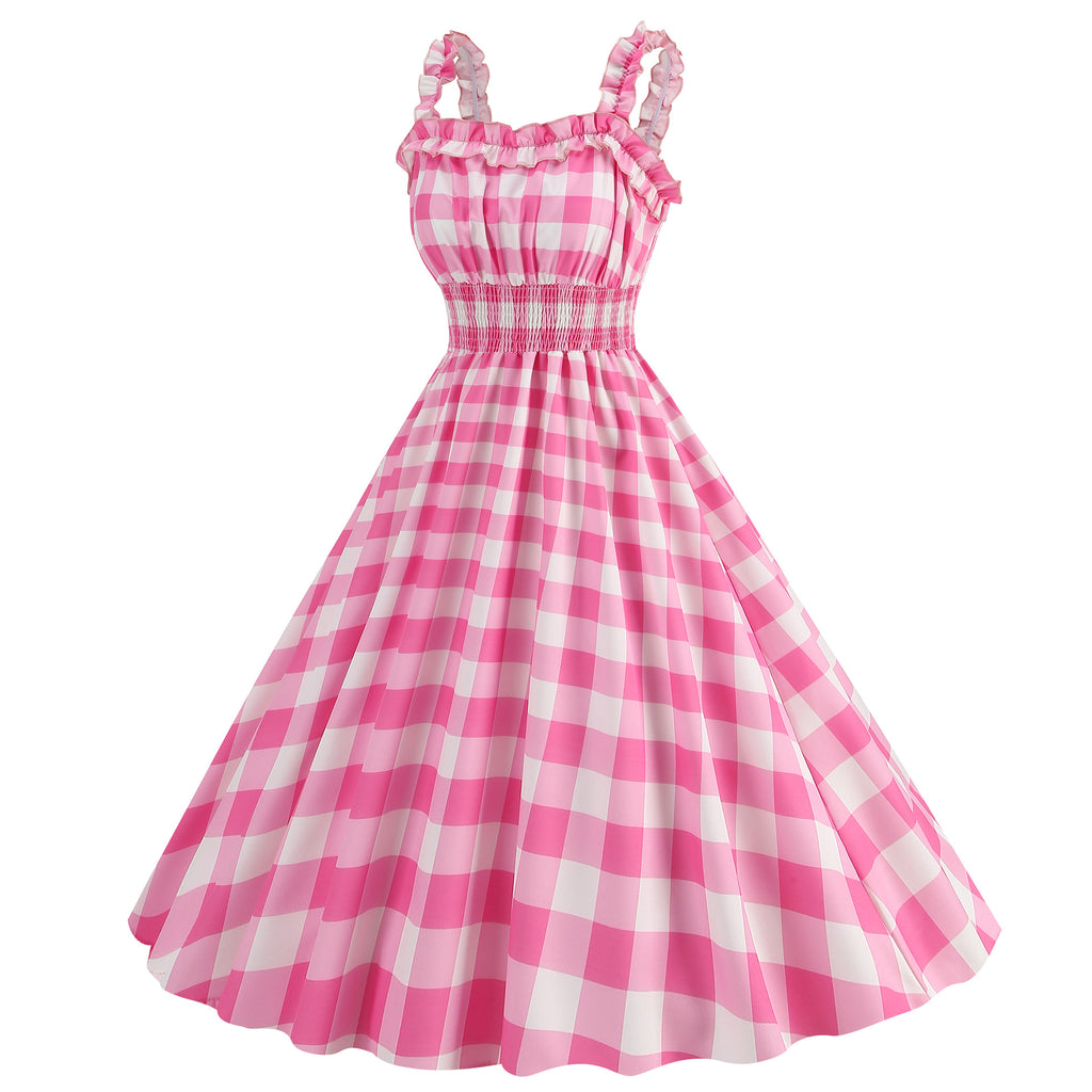 Elegant Women Pink Polka Dot Dress Summer Robe Hepburn 1950s 60s Vintage Sexy Halter Rockabilly Retro Party Dresses 2026 Vestido