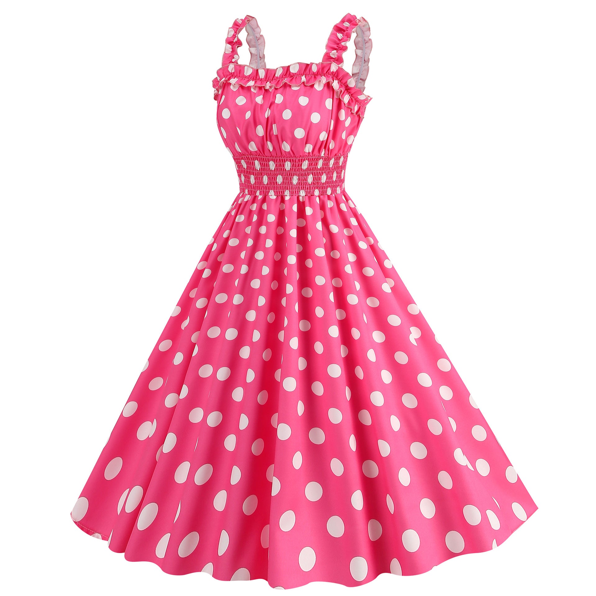 Elegant Women Pink Polka Dot Dress Summer Robe Hepburn 1950s 60s Vintage Sexy Halter Rockabilly Retro Party Dresses 2026 Vestido