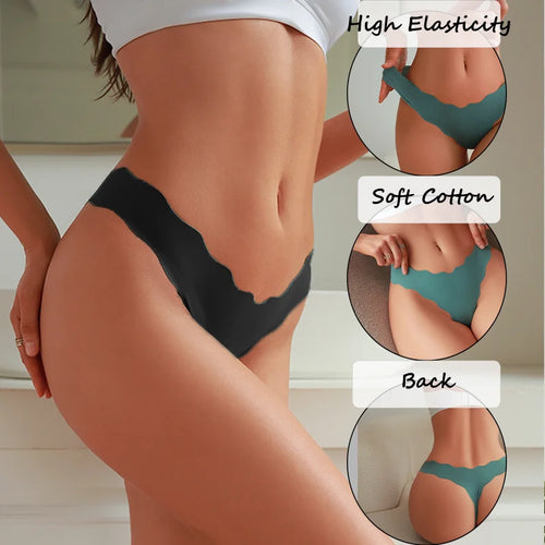 3PCS Women Seamless Panties Wavy Design Ultra-thin Panties Women Ice Silk Underwear Sexy Panty Low Waist G-string Female Solid