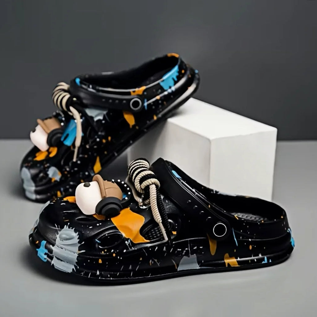 Headphone Dog Cartoon Clogs Women Men Non-slip Platform Slippers Fashion Graffiti Print Summer Outdoor Sandals
