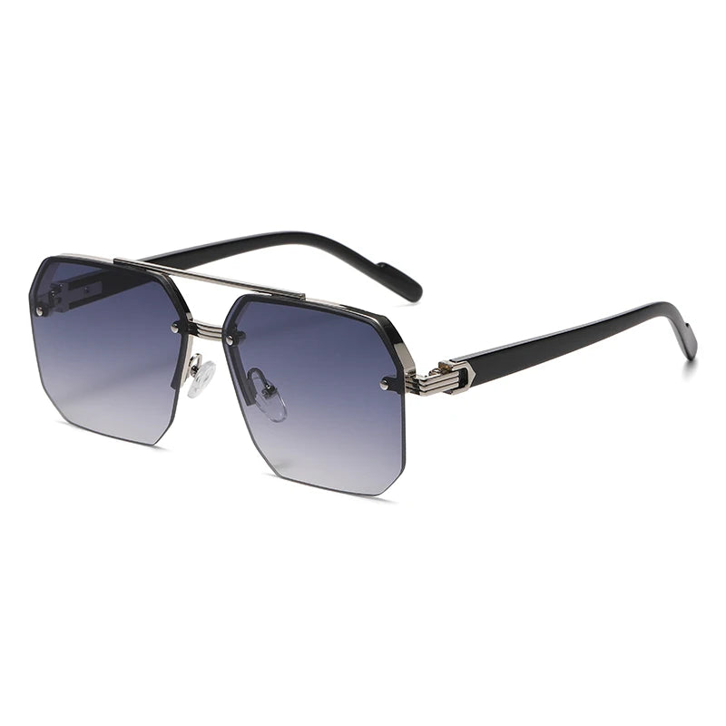 Men's Metal Sunglasses Square Half Frame Rice Nails Casual Trend Personality Retro Fashion Outdoor Sports Eyeglasses