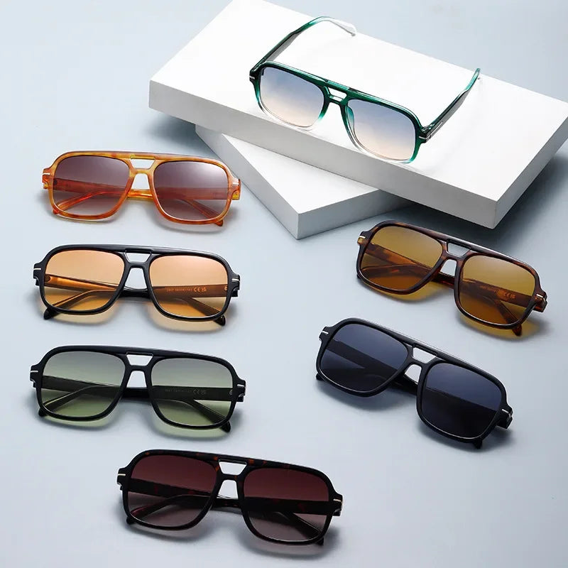 3507 Double Bridge Square Aviator Sunglasses - UV400 Vintage Pilot Style, Retro Classic Sun Glasses for Men Women Unisex 411240